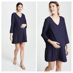 Hatch Women XS Navy Blue Ruffle Mini Dress with Pockets Shift Maternity